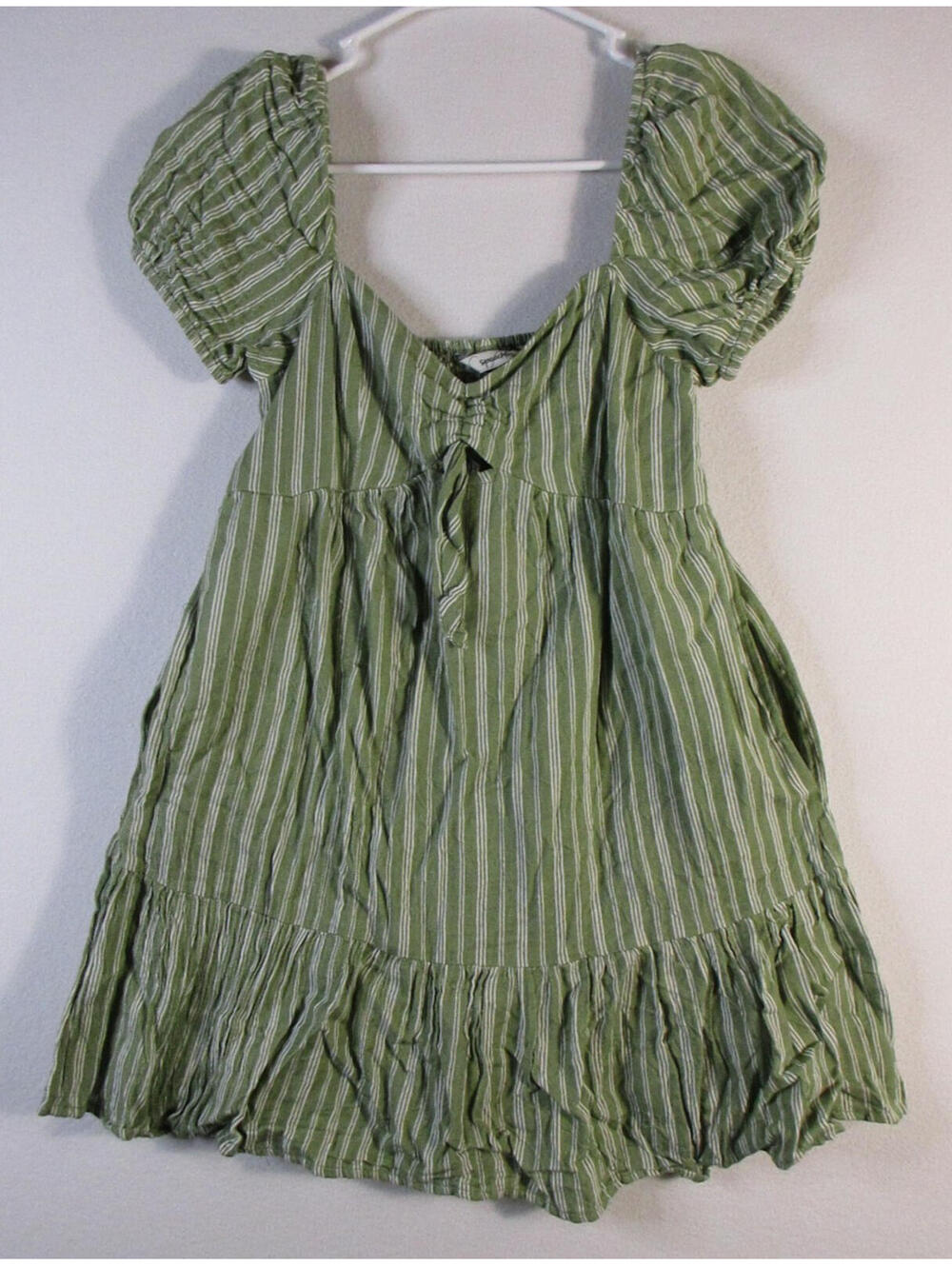 Speechless Women Striped Peplum Hem Mini Dress Short Puffed Sleeve Size S Green